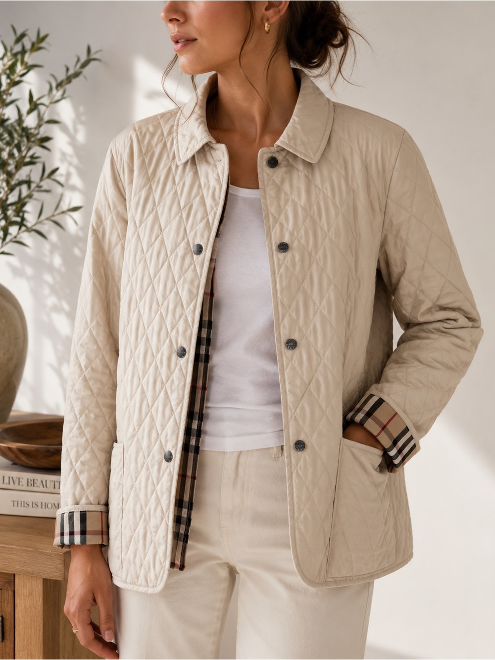 Burberry London Quilted Nova Check Jacket Beige Made in England L